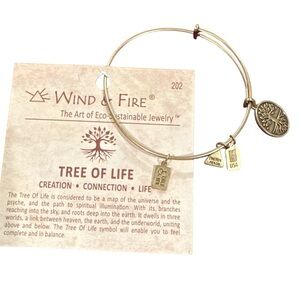 WIND & FIRE TREE OF LIFE Goldtone Bangle Sustainable Bracelet with charms